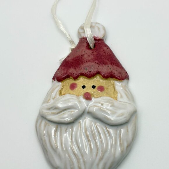 Vintage Santa Claus Face Christmas Tree Ornament Glossy Ceramic - Picture 6 of 6